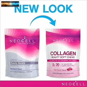 NeoCell Beauty Bursts Collagen Soft Chews, 2,000mg Collagen Types 1 & 3, Fruit P