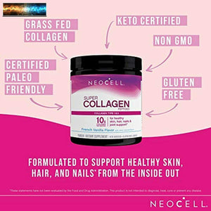 NeoCell Super Collagen Powder, French Vanilla 7oz, Non-GMO, Grass Fed, Paleo Fri