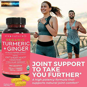 Organic Turmeric and Ginger Supplement (90 Tablets) | 95% Curcuminoids with Blac