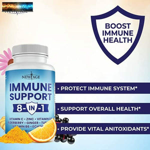 8 in 1 Immune Support Booster Supplement with Elderberry, Vitamin C and Zinc 50m