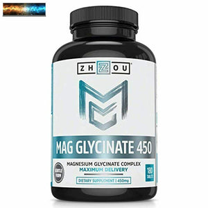 Zhou Magnesium Glycinate Complex 450 mg | Vegan, Non-GMO, No Gluten or Soy, Bioa