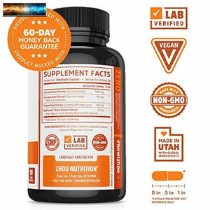 ZHOU Turmeric Curcumin and Ginger with Bioperine 1800 mg | Extra Strength Antiox