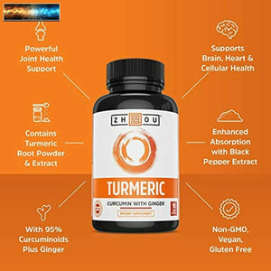 ZHOU Turmeric Curcumin and Ginger with Bioperine 1800 mg | Extra Strength Antiox