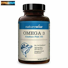 Load image into Gallery viewer, NatureWise Omega 3 Wild Alaskan Fish Oil (Burpless) 2000mg for Heart Health, Cho
