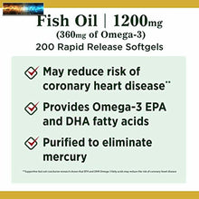 Load image into Gallery viewer, Nature’s Bounty Fish Oil, 1200mg, 360mcg of Omega-3, 200 Rapid Release Softgel
