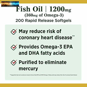 Nature’s Bounty Fish Oil, 1200mg, 360mcg of Omega-3, 200 Rapid Release Softgel