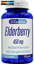 Load image into Gallery viewer, Elderberry 450mg - 200 Capsules - Super Immune Defense get Berry and Flower Flav

