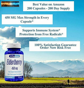 Elderberry 450mg - 200 Capsules - Super Immune Defense get Berry and Flower Flav