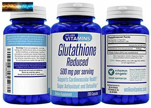 Glutathione Reduced - 200 Capsules - 500mg (per Serving, 100 Servings) - Super A