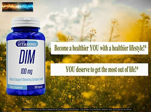 DIM 100mg 200 Capsules - 200 Day Supply - Diindolylmethane DIM Supplement for Su