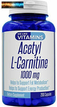 Load image into Gallery viewer, Acetyl L-Carnitine 1000mg (per Serving, 100 Servings) 200 Capsules - 100 Day Sup
