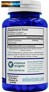 Acetyl L-Carnitine 1000mg (per Serving, 100 Servings) 200 Capsules - 100 Day Sup