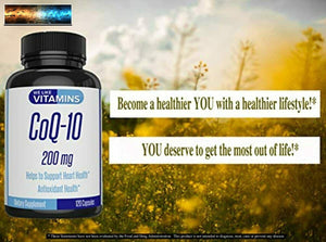 CoQ10 200mg - 120 Capsules CoQ-10 - Vegetarian Capsule - Antioxidant Co Q-10 Coe