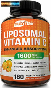 NutriFlair Liposomal Vitamin C 1600mg, 180 Capsules - High Absorption, Fat Solub