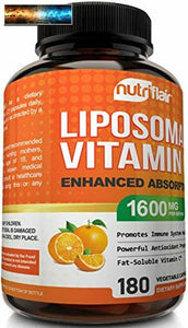 NutriFlair Liposomal Vitamin C 1600mg, 180 Capsules - High Absorption, Fat Solub