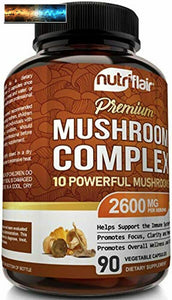 NutriFlair Mushroom Supplement 2600mg - 90 Capsules - 10 Mushrooms - , Lions Man