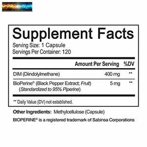 NutriFlair DIM Supplement 400mg with Bioperine, 120 Capsules - Diindolylmethane