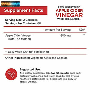 Apple Cider Vinegar Capsules with Mother 1600mg - 120 Vegan ACV Pills - Best Sup