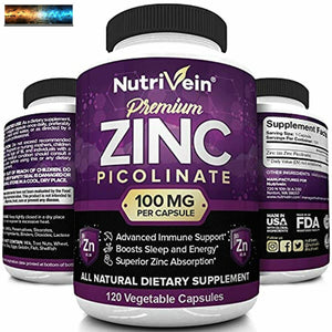 Nutrivein Premium Zinc Picolinate 100mg - 120 Capsules - Immunity Defense Boosts