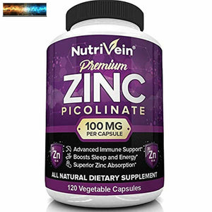 Nutrivein Premium Zinc Picolinate 100mg - 120 Capsules - Immunity Defense Boosts