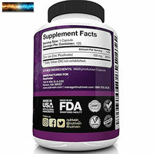 Cargar imagen en el visor de la galería, Nutrivein Premium Zinc Picolinate 100mg - 120 Capsules - Immunity Defense Boosts
