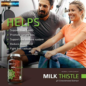 Organic Milk Thistle Capsules, 1500mg 4X Concentrated Extract with Silymarin is