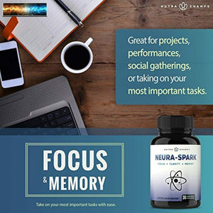 NeuraSpark Premium Brain Supplement for Focus, Memory, Energy, Clarity - Nootrop