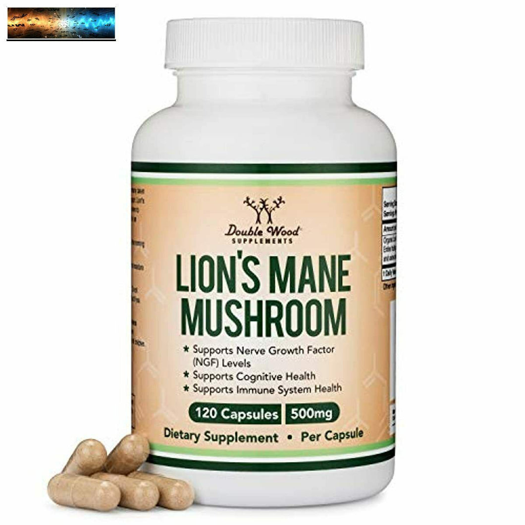 Lions Mane Mushroom Capsules (Two Month Supply - 120 Count) Vegan Supplement - N