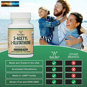 S-Acetyl L-Glutathione Capsules - 100mg, Made and Tested in the USA, 60 Count (A