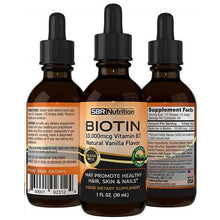 Load image into Gallery viewer, SBR Nutrition Biotin Liquid Drops (Natural Vanilla) 10000mcg 1 FL OZ 60 Serving
