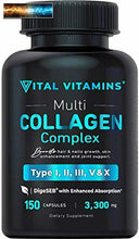 Carica l&#39;immagine nel visualizzatore di Gallery, Vital Vitamins Multi Collagene Complesso - Tipo I,II, III, V, X, Erba Fed ,
