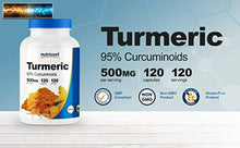 Charger l&#39;image dans la galerie, Nutricost Curcuma Curcumina Con Bioperine (95% Curcuminoidi) 120 Pillole, 500m
