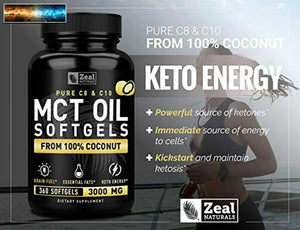 Puro Mct Olio Capsule (360 Softgel 3000mg) 4 Mese Fornire Keto Pillole