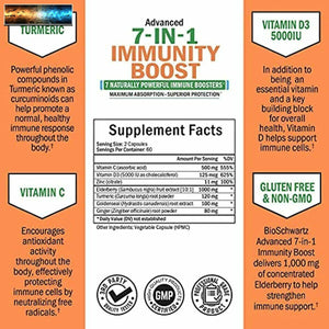 Immunitaire Support Supplément avec Zinc Vitamine C D 5000 Ui Sureau Ginge