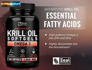 Puro Antarctic Olio di Krill 1000mg (180 Capsule Morbide) 3 Mese Scorta Omega 3