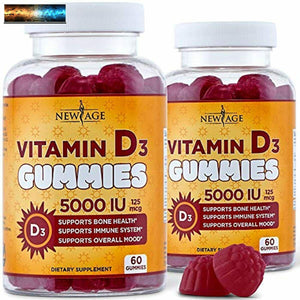 Vitamina D3 5000Iu 125mcg Gomitas Por NEW AGE - 2 Pack - Soporte Salud Inmune