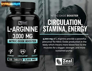 L-ARGININA 3000mg (150 Compresse 1000mg) Massimo Dose Ossido Nitrico Su