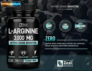 L-ARGININA 3000mg (150 Compresse 1000mg) Massimo Dose Ossido Nitrico Su