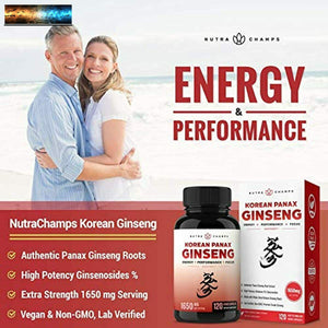 NutraChamps Koreanischer Rot Panax Ginseng 1650mg - 120 Vegan Kapseln Extra