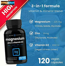 이미지를 갤러리 뷰어에 로드 , Magnésium Zinc &amp; Vitamine D3 Supplément - Plus Bioavailable Formes; Glyc
