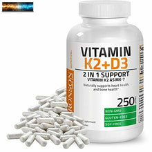 이미지를 갤러리 뷰어에 로드 , Vitamine K2 (MK7) Avec D3 Supplément OS Et Cœur Santé non-Ogm Formule 5000 I
