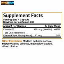 將圖片載入圖庫檢視器 Vitamine K2 (MK7) Avec D3 Supplément OS Et Cœur Santé non-Ogm Formule 5000 I
