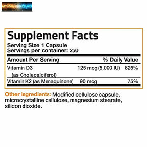 Vitamine K2 (MK7) Avec D3 Supplément OS Et Cœur Santé non-Ogm Formule 5000 I