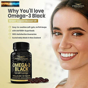 FREZZOR Omega 3 Nero - Verde Labiate Cozze Olio,Prodotto IN New Zealand,UAF1000