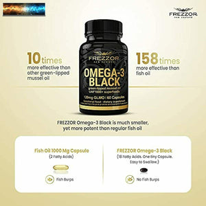 FREZZOR Omega 3 Negro - Perna Canaliculus Aceite,Hecho En Nueva Zelanda,UAF1000