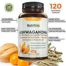 이미지를 갤러리 뷰어에 로드 , Nutririse Ashwagandha 1300mg Biologico Radice Polvere &amp; Pepe Nero Estratto 120
