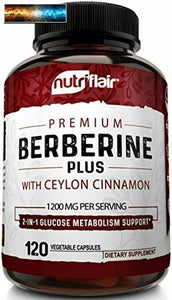 NutriFlair Premium Berbérine Hcl 1200mg Plus Pure, Vrai Cannelle Ceylan - 120 Ca