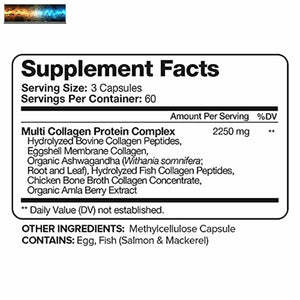 Nutrivein Multi Collagène Pilules 2250mg - 180 Capsules - Type I, II,III