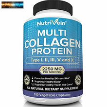 將圖片載入圖庫檢視器 Nutrivein Multi Collagène Pilules 2250mg - 180 Capsules - Type I, II,III
