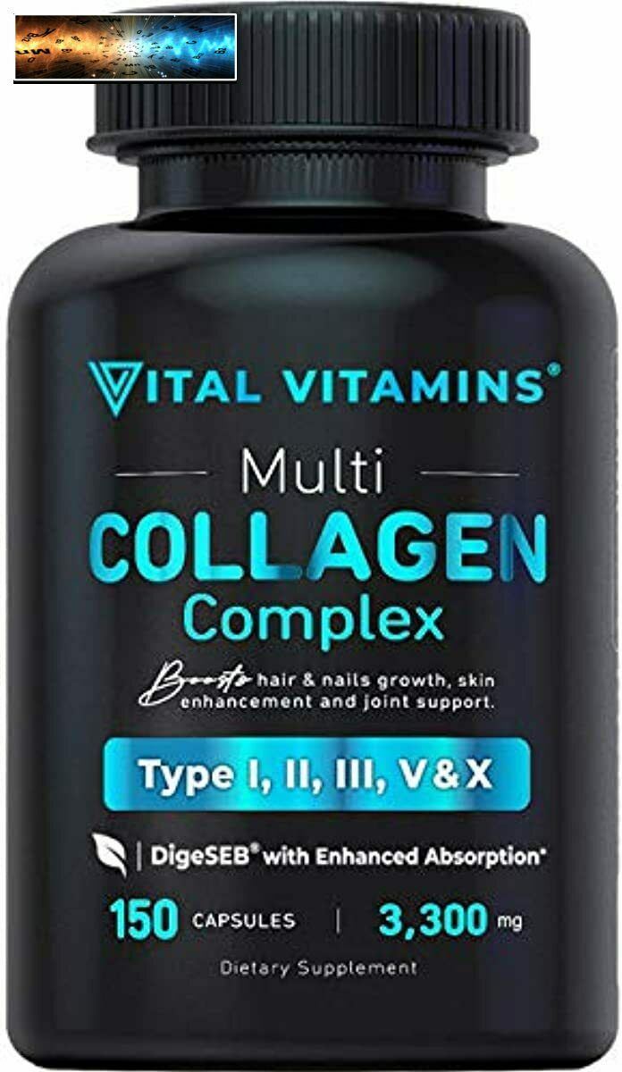 Vital Vitamins Multi Kollagen Komplex - Typ I, II, III, V, X, Gras Gefüttert,